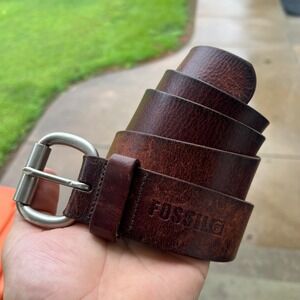 Fossil Belt MB3083 40 Brown Genuine Leather Distressed Roller Buckle Excellent